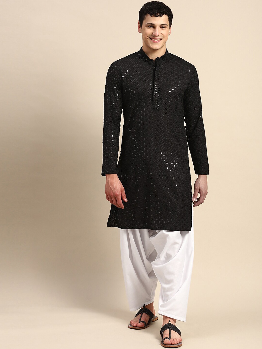 

Molly & Michel Ethnic Motifs Embroidered Regular Sequinned Kurta With Salwar, Black