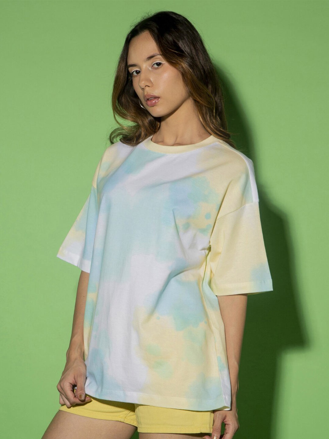 

Bewakoof Tie & Dye Pure Cotton Oversized T-shirt, White