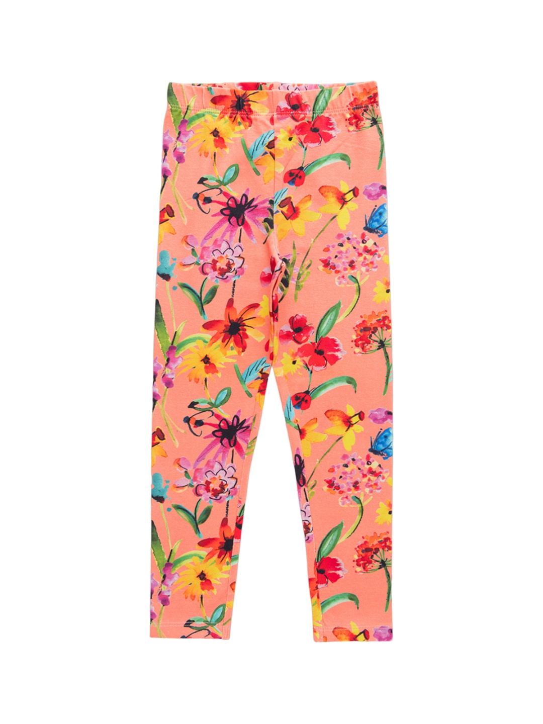 

JusCubs Girls Floral Printed Cotton Ankle-Length Leggings, Peach