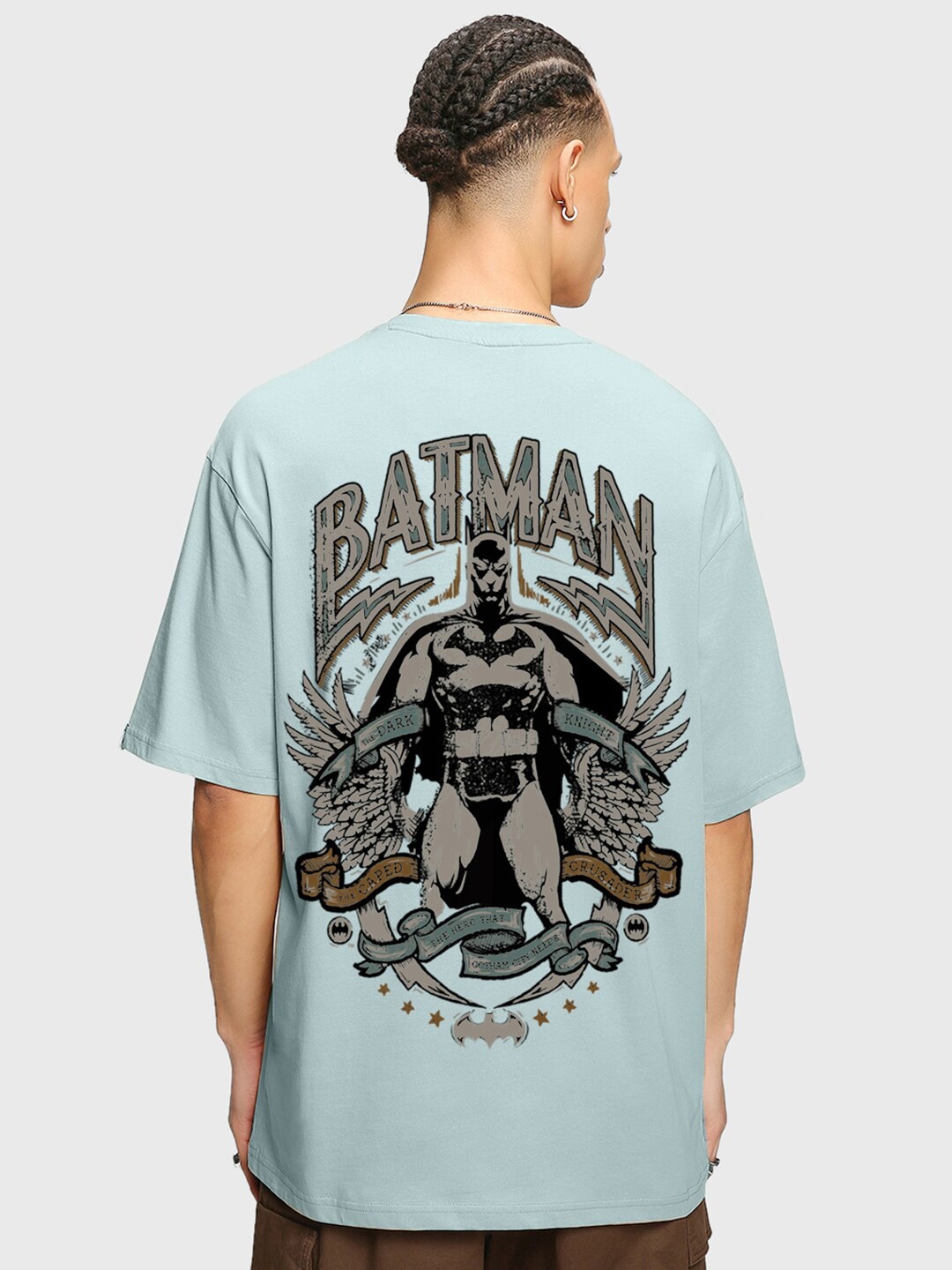

Bewakoof Blue & Grey Batman Printed Pure Cotton Oversized T-shirt