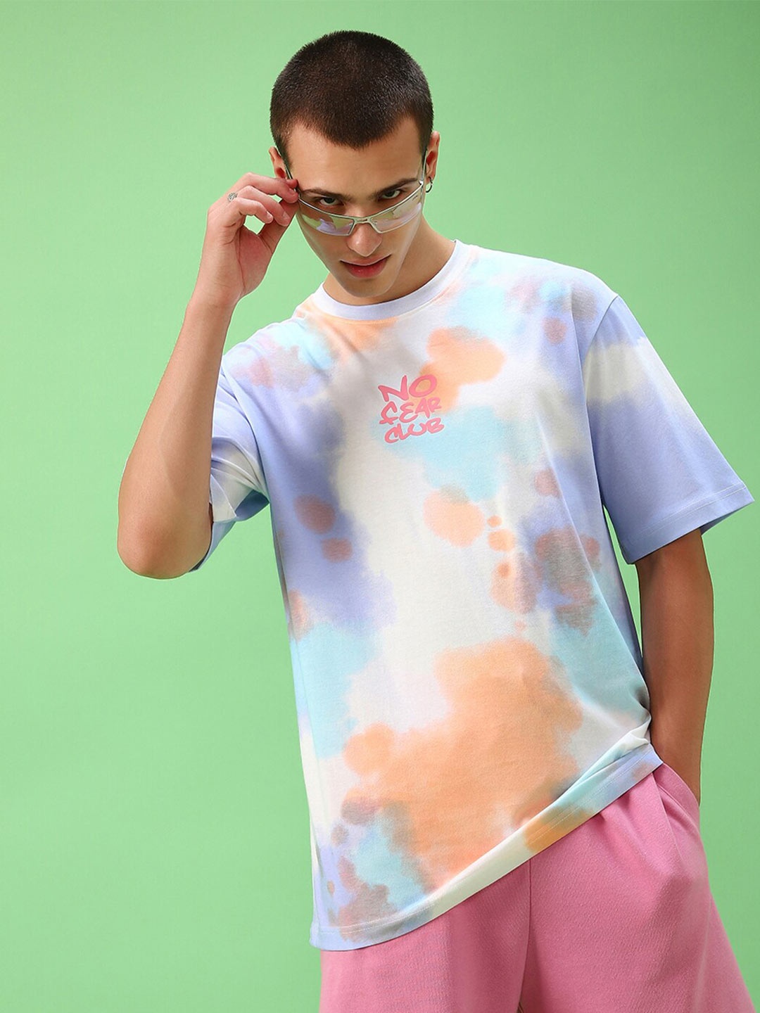 

Bewakoof Men No Fear Club Tie & Dye Oversized T-shirt, White