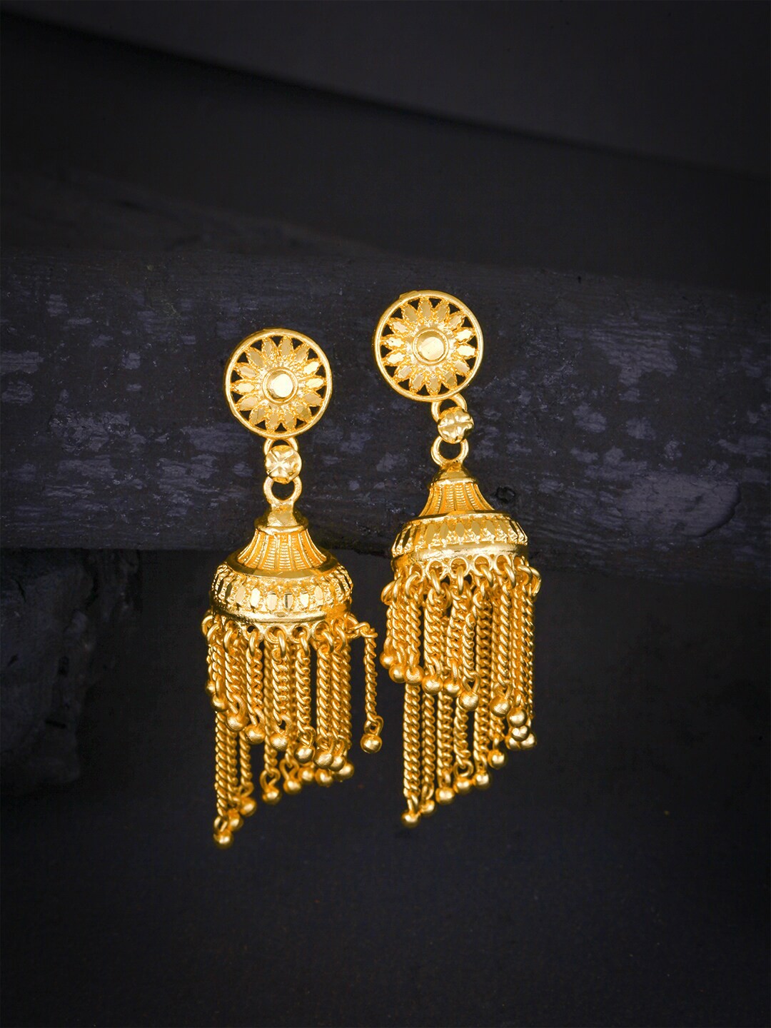 

MEENAZ Gold-Plated Tasselled Jhumkas