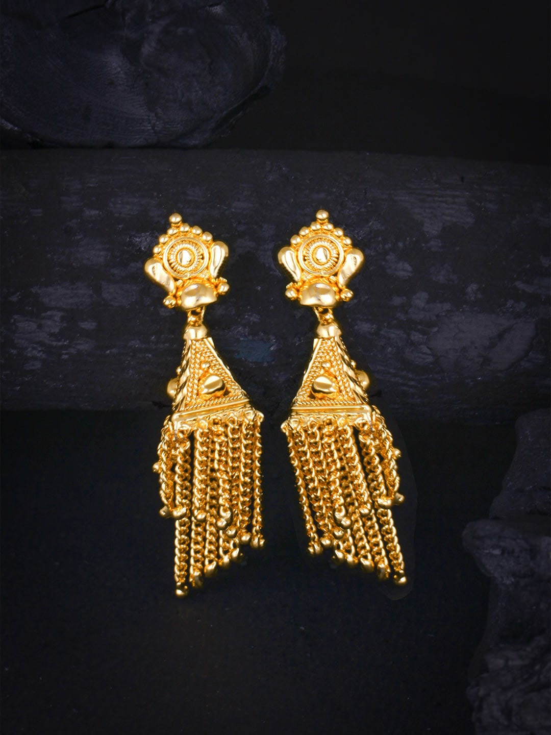 

MEENAZ Gold-Plated Triangular Tasselled Jhumkas