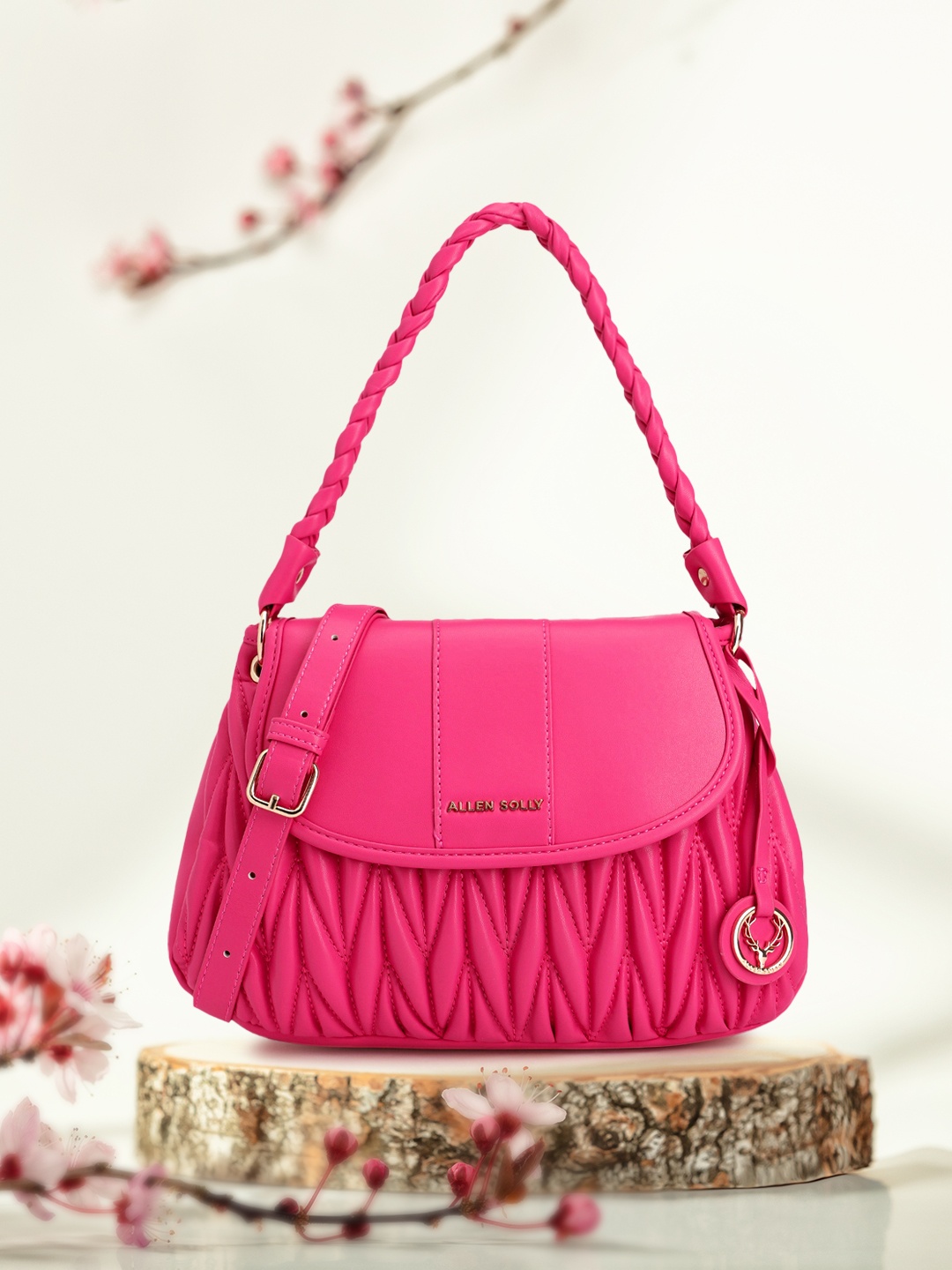 

Allen Solly Textured PU Structured Shoulder Bag with Quilted & Brand Logo Tasselled Detail, Pink