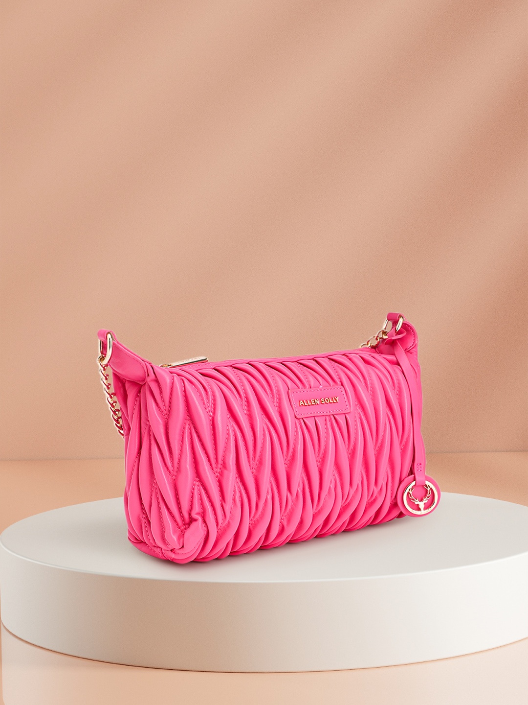 

Allen Solly Textured PU Structured Sling Bag with Quilted & Brand Logo Tasselled Detail, Pink