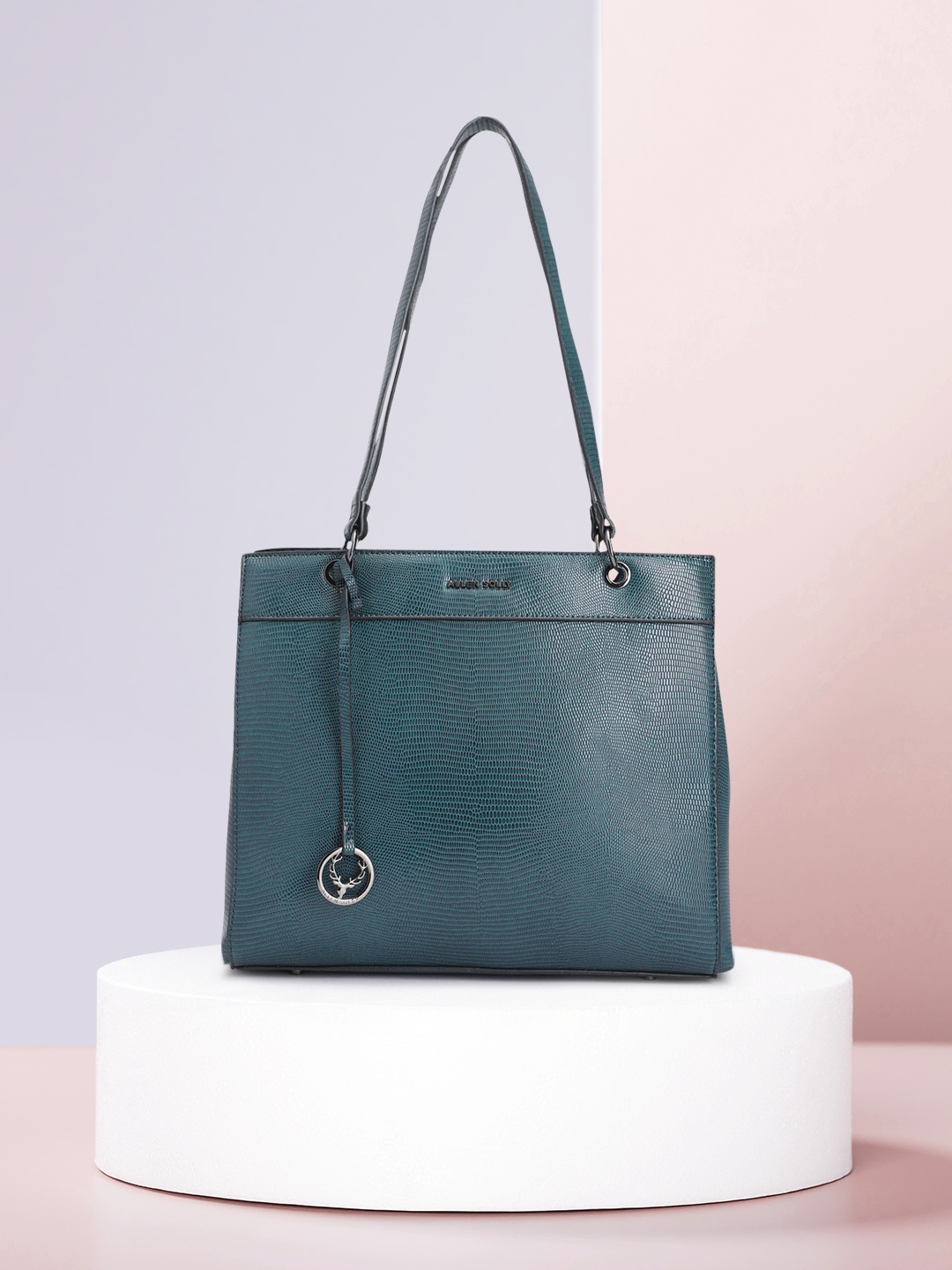 

Allen Solly Snake Skin Textured Structured Shoulder Bag with Brand Logo Tasselled Detail, Teal