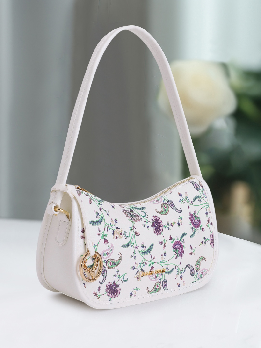 

Allen Solly Floral Printed Structured Shoulder Bag, White
