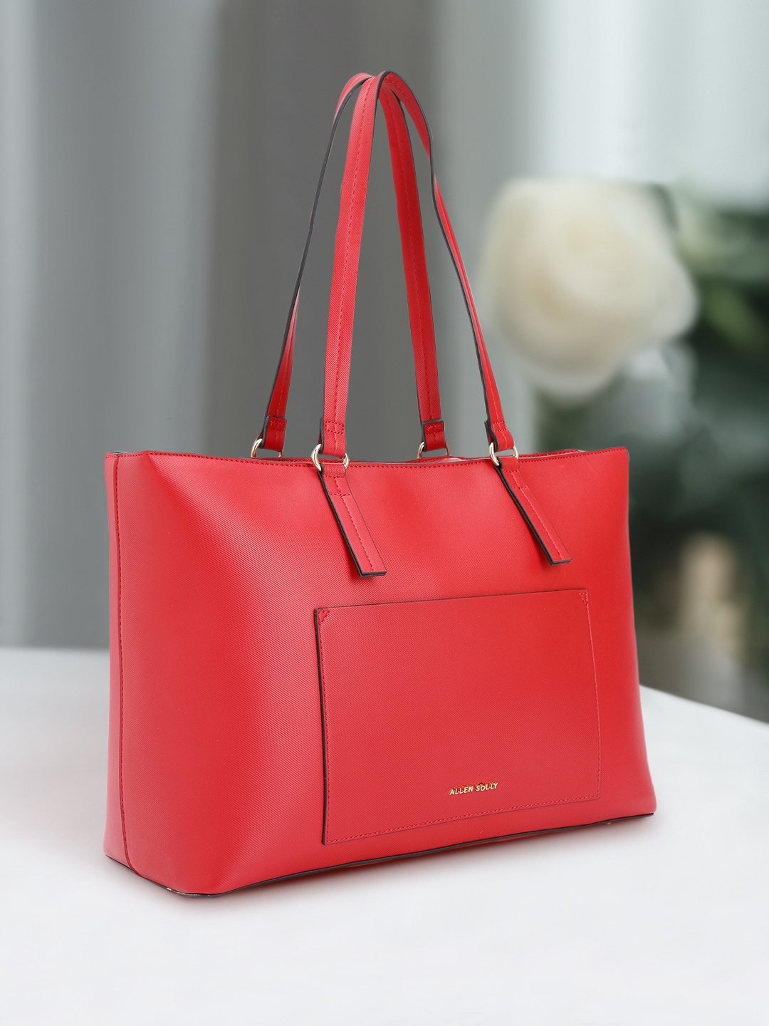 

Allen Solly Solid PU Structured Laptop Shoulder Bag, Red
