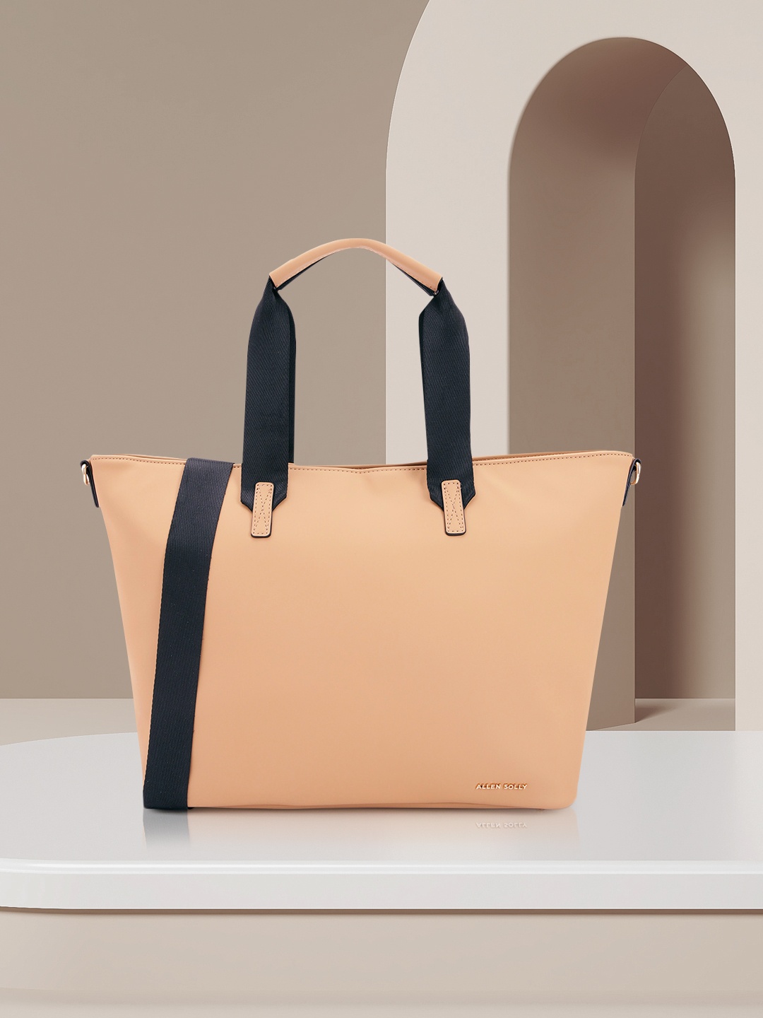

Allen Solly Solid PU Structured Laptop Handheld Bag, Beige