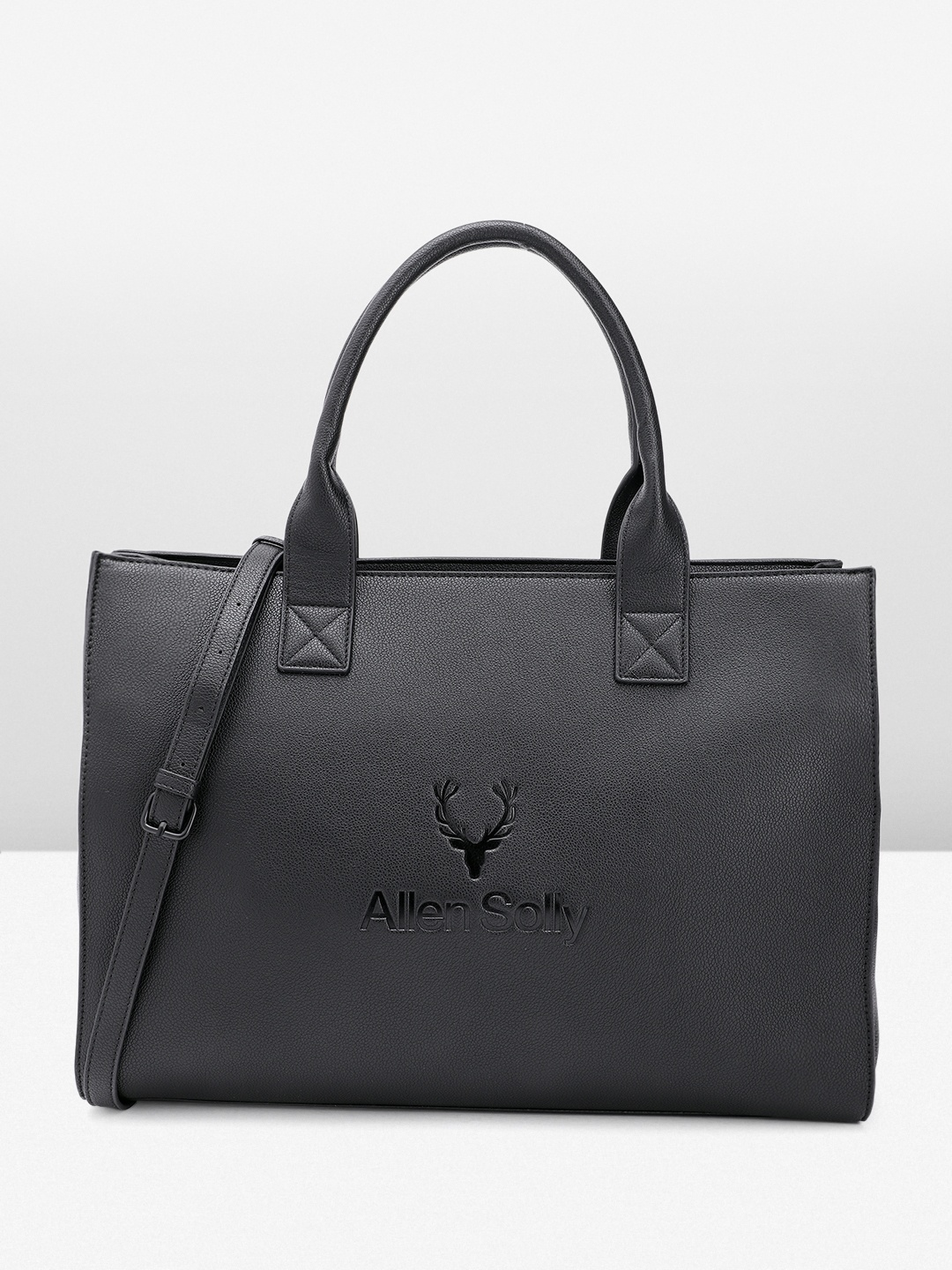 

Allen Solly Brand Logo Debossed Structured Laptop Handheld Bag, Black