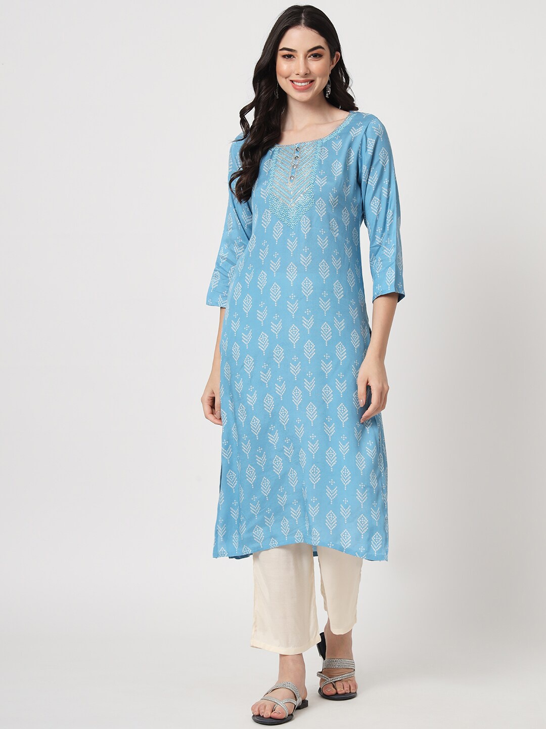 

AMIRAS INDIAN ETHNIC WEAR Bandhani Printed Thread Work Kurta with Trousers, Blue