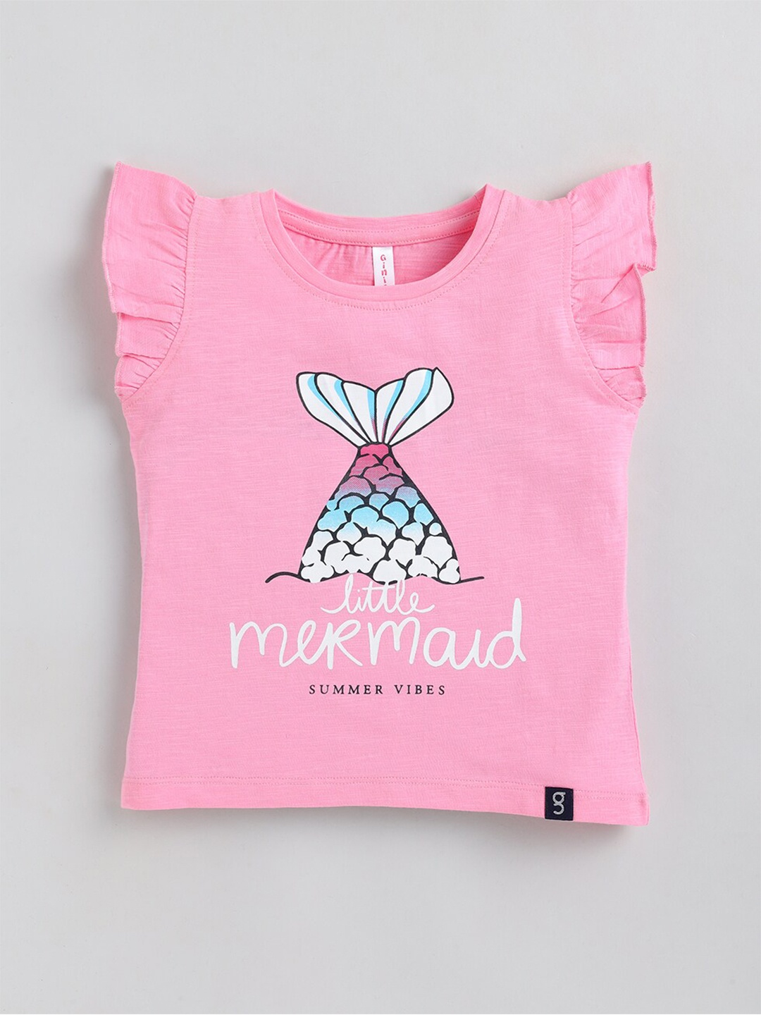 

Ginie Girls Pink Typography Printed T-shirt