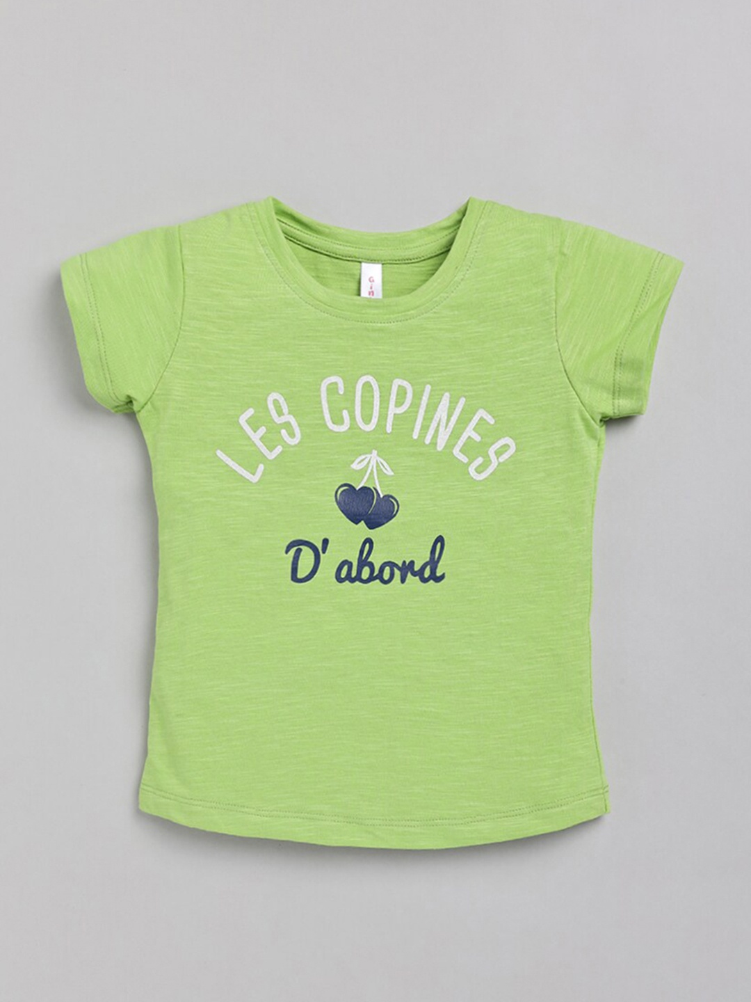 

Ginie Girls Green Typography Printed Applique T-shirt