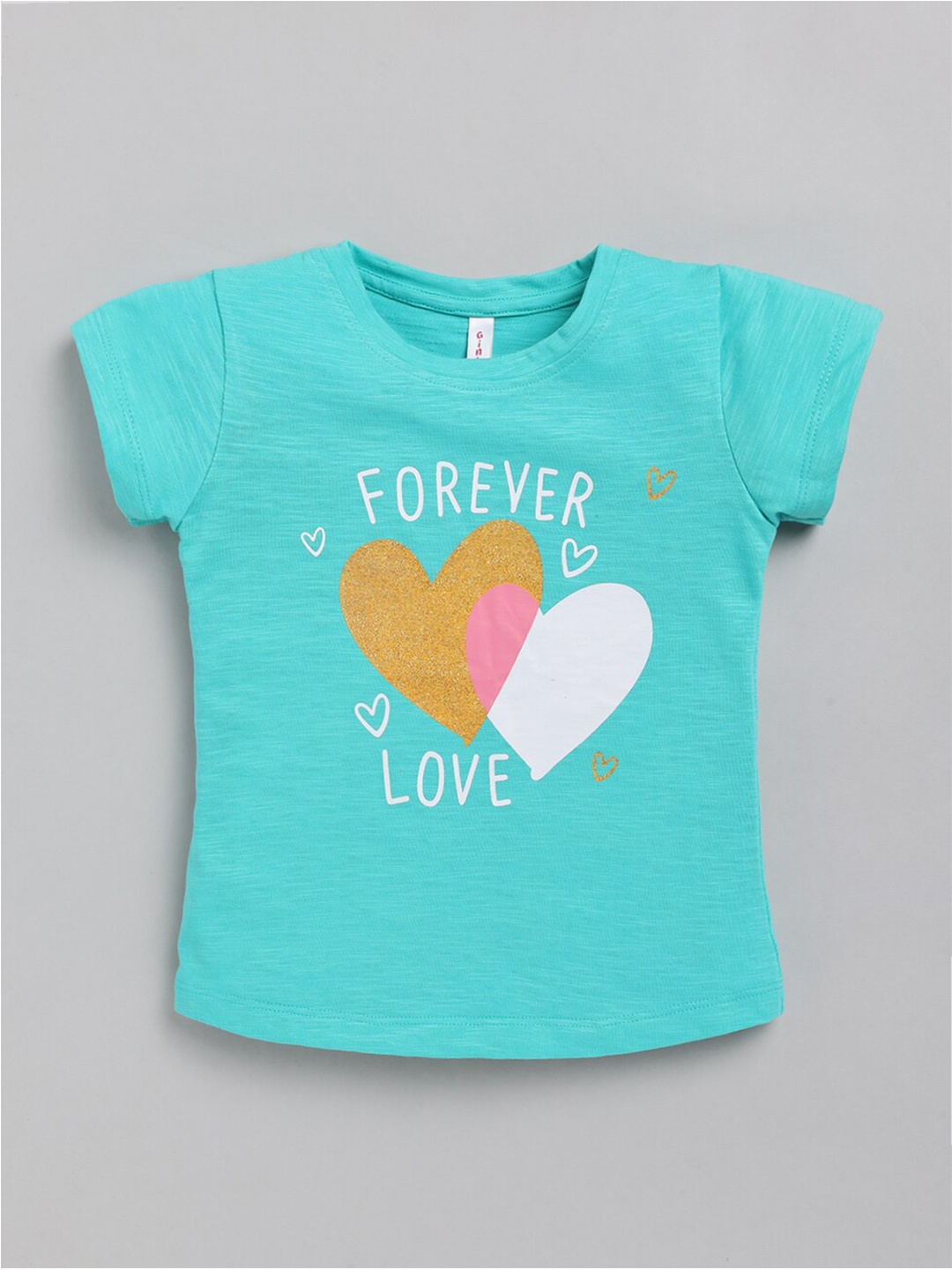 

Ginie Girls Green Typography Printed Applique T-shirt
