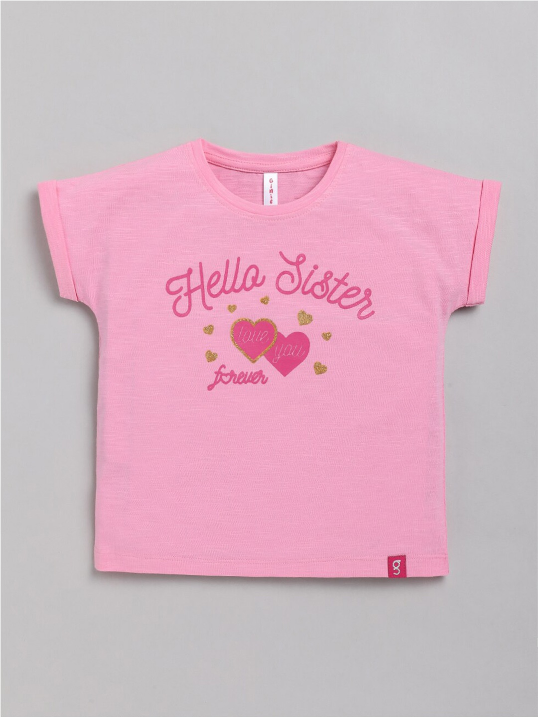 

Ginie Girls Pink Typography Printed Extended Sleeves T-shirt