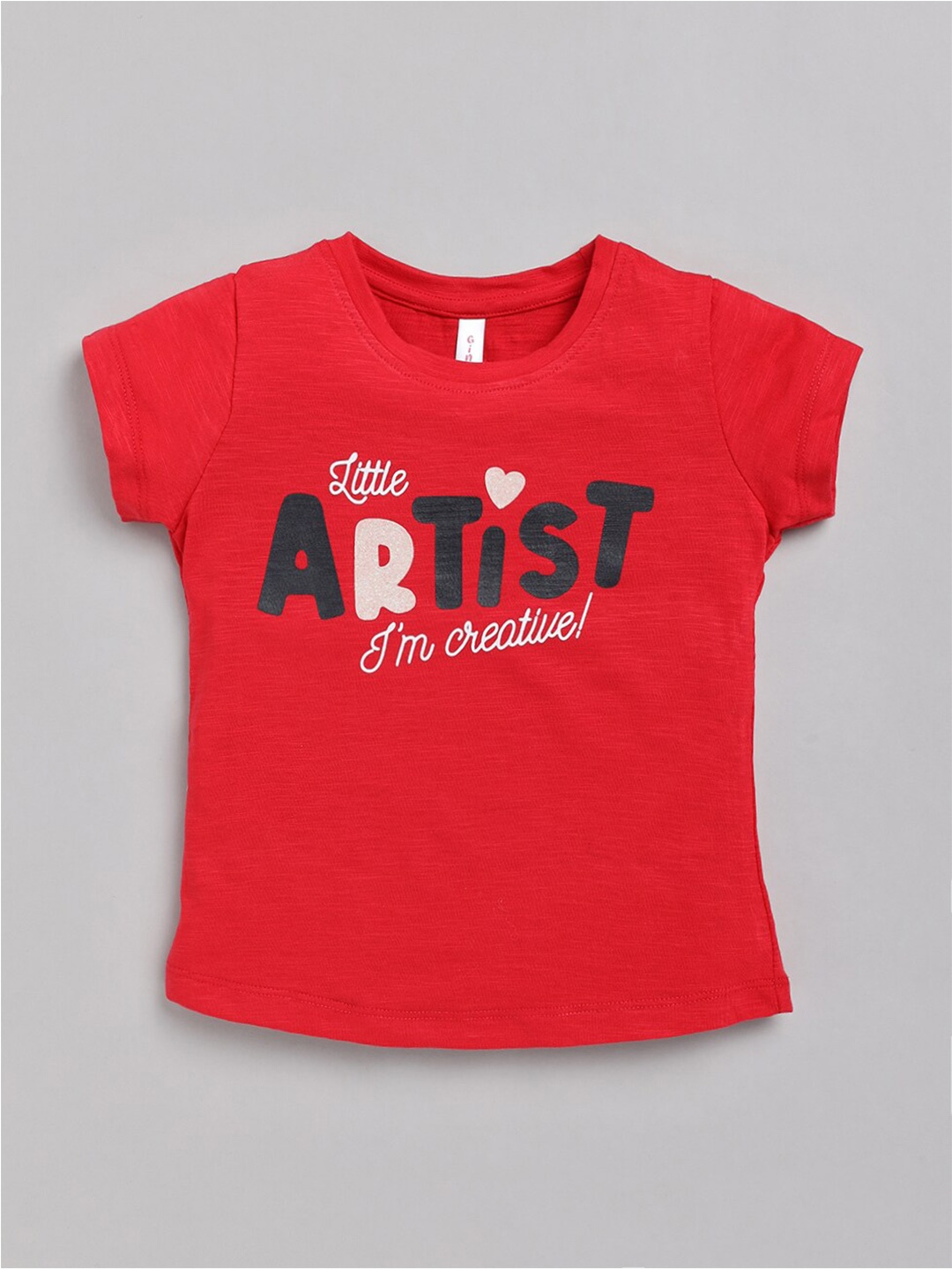 

Ginie Girls Red Typography Printed Applique T-shirt