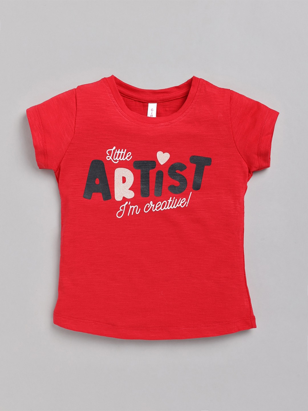 

Ginie Girls Red Typography Printed Applique T-shirt