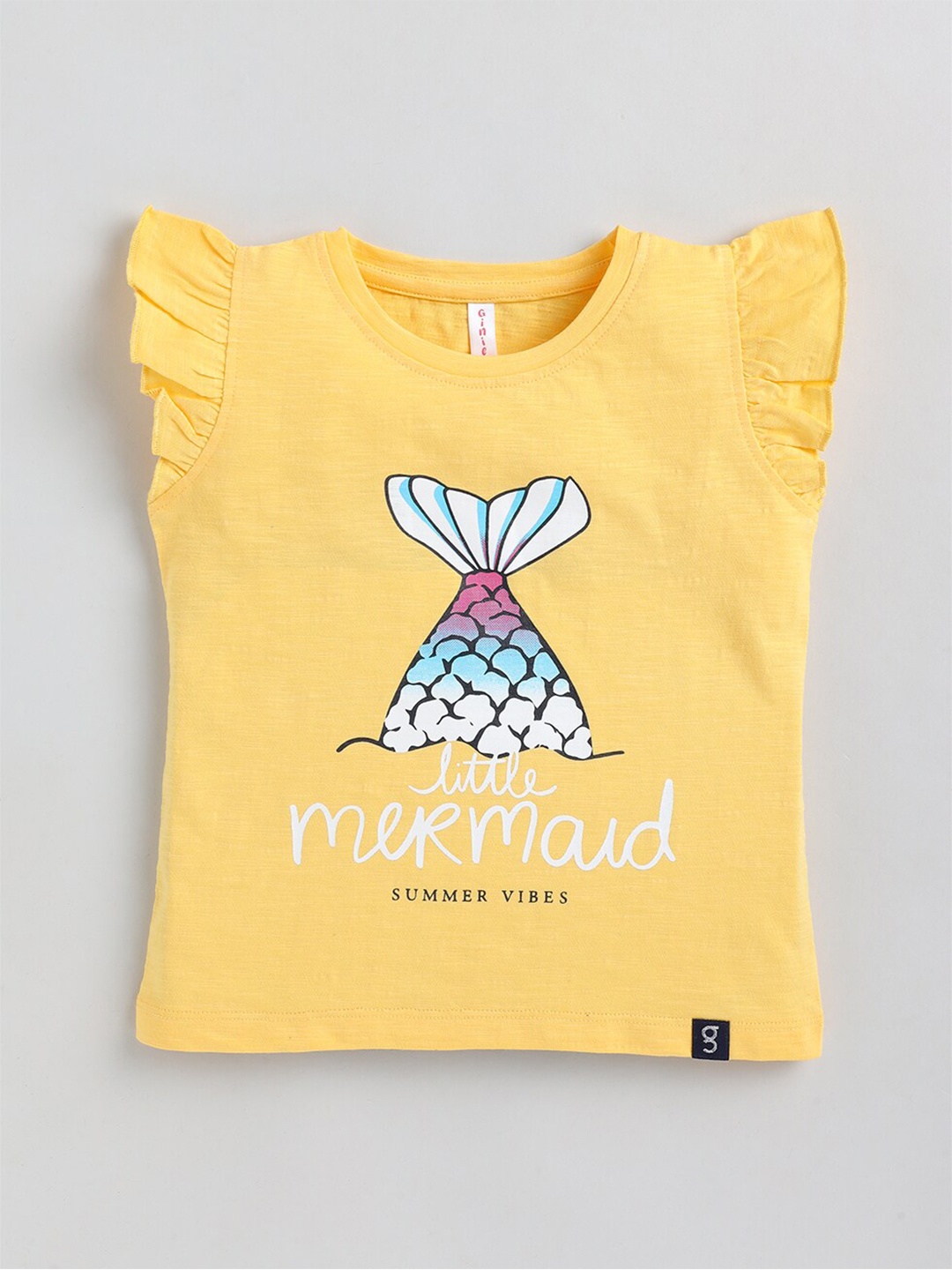 

Ginie Girls Yellow Printed Applique T-shirt