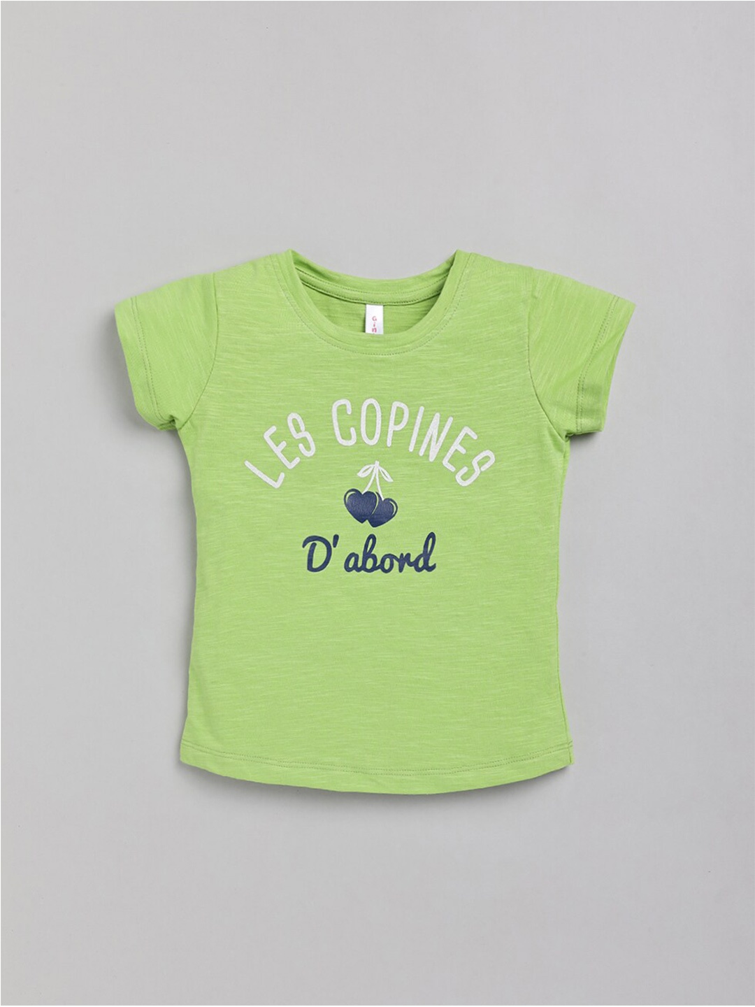 

Ginie Girls Green Typography Printed Applique T-shirt