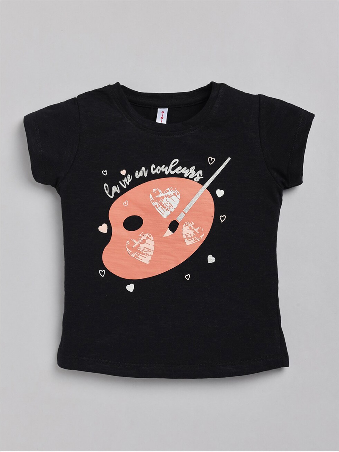 

Ginie Girls Black Printed Applique T-shirt