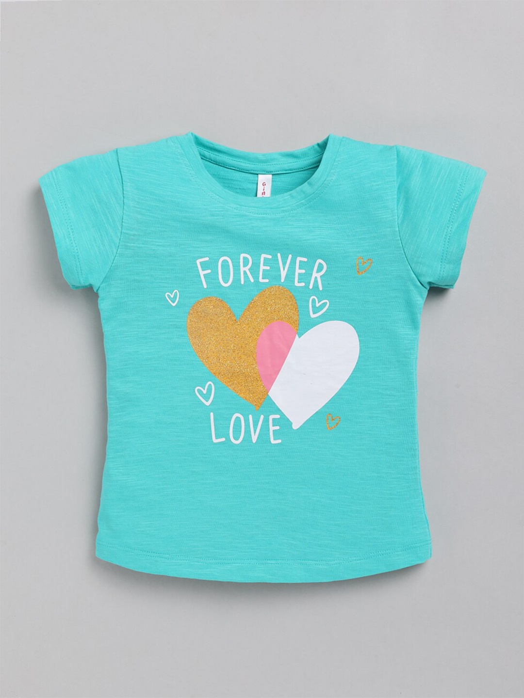 

Ginie Girls Green Typography Printed Applique T-shirt