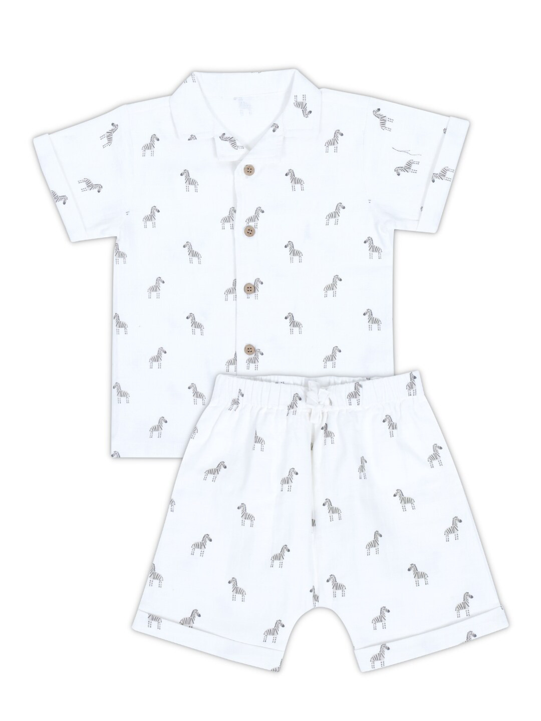 

haus & kinder Infants Printed Cotton Shirt With Shorts, White