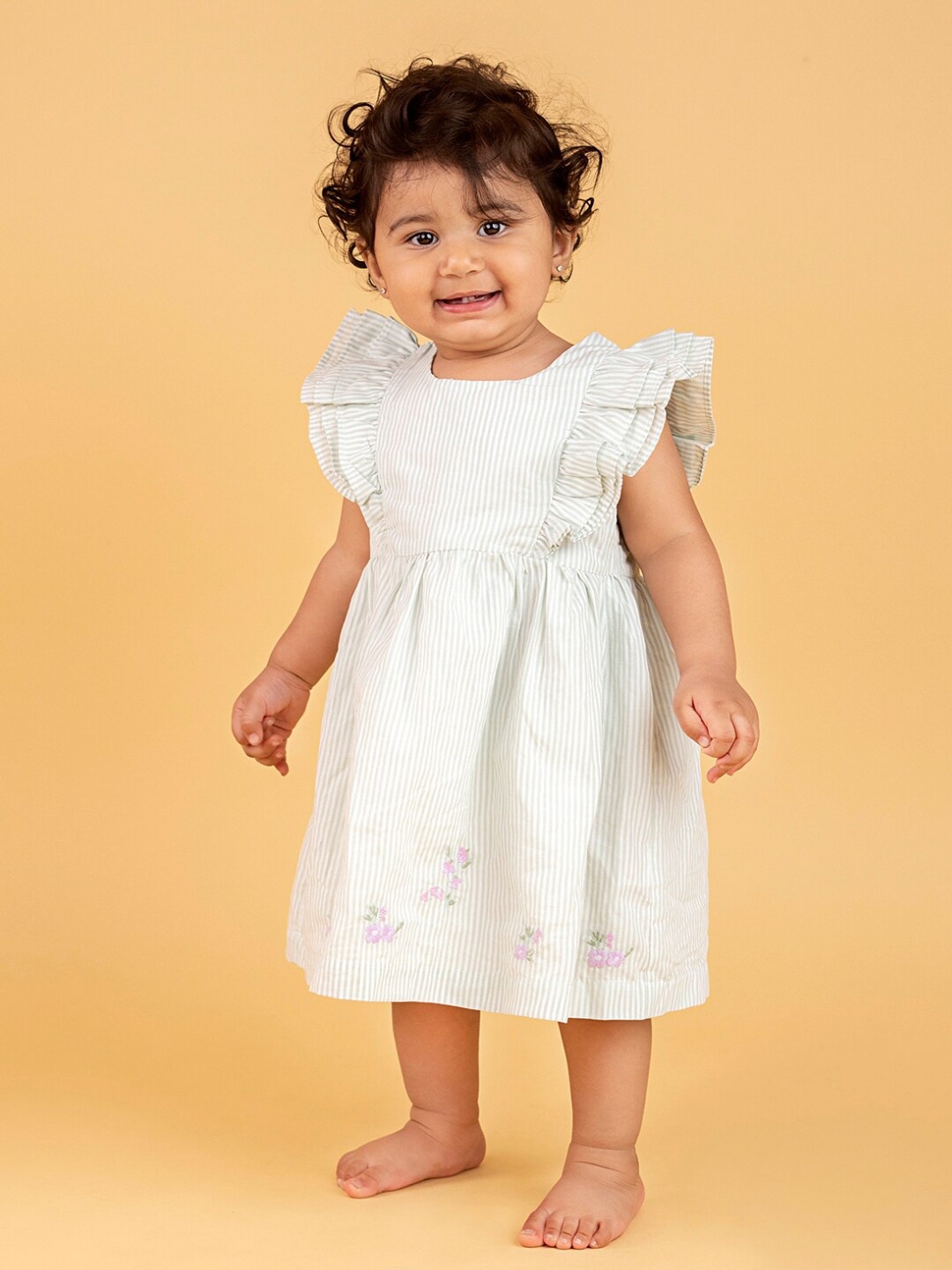 

haus & kinder Infants Pure Cotton Dress With Bloomer, Green