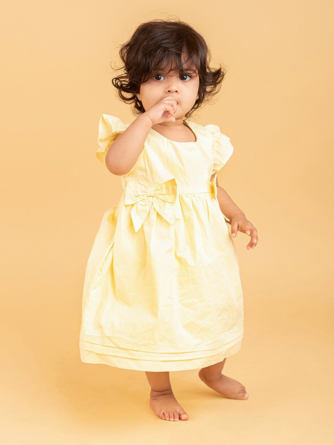 

haus & kinder Infants Cotton Bow Dress With Bloomer, Yellow