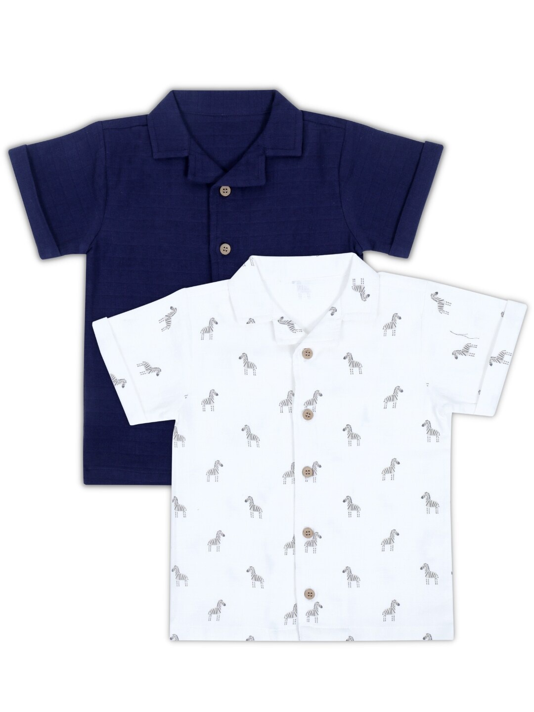 

haus & kinder Kids Pack Of 2 Conversational Printed Pure Cotton Casual Shirt, Navy blue
