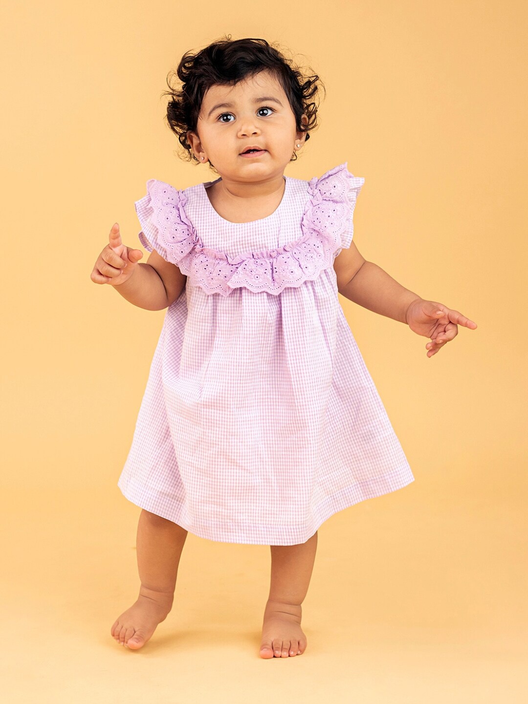 

haus & kinder Infants Checked Pure Cotton Dress With Bloomer, Purple