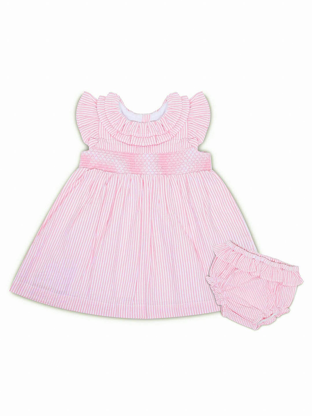 

haus & kinder Infants Vertical Striped Pure Cotton Dress With Bloomer, Pink