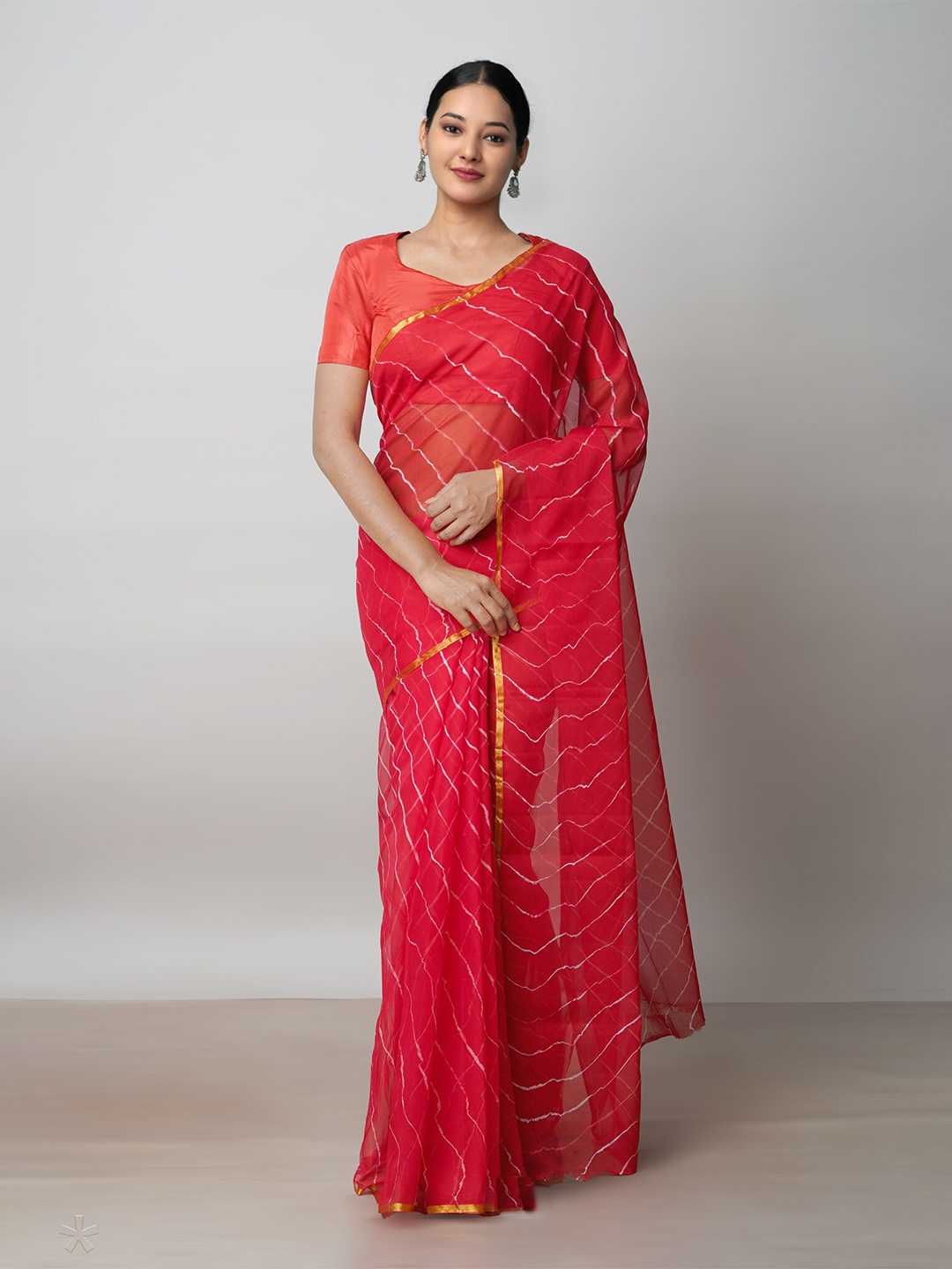 

Unnati Silks Tie and Dye Poly Chiffon Leheriya Saree, Red