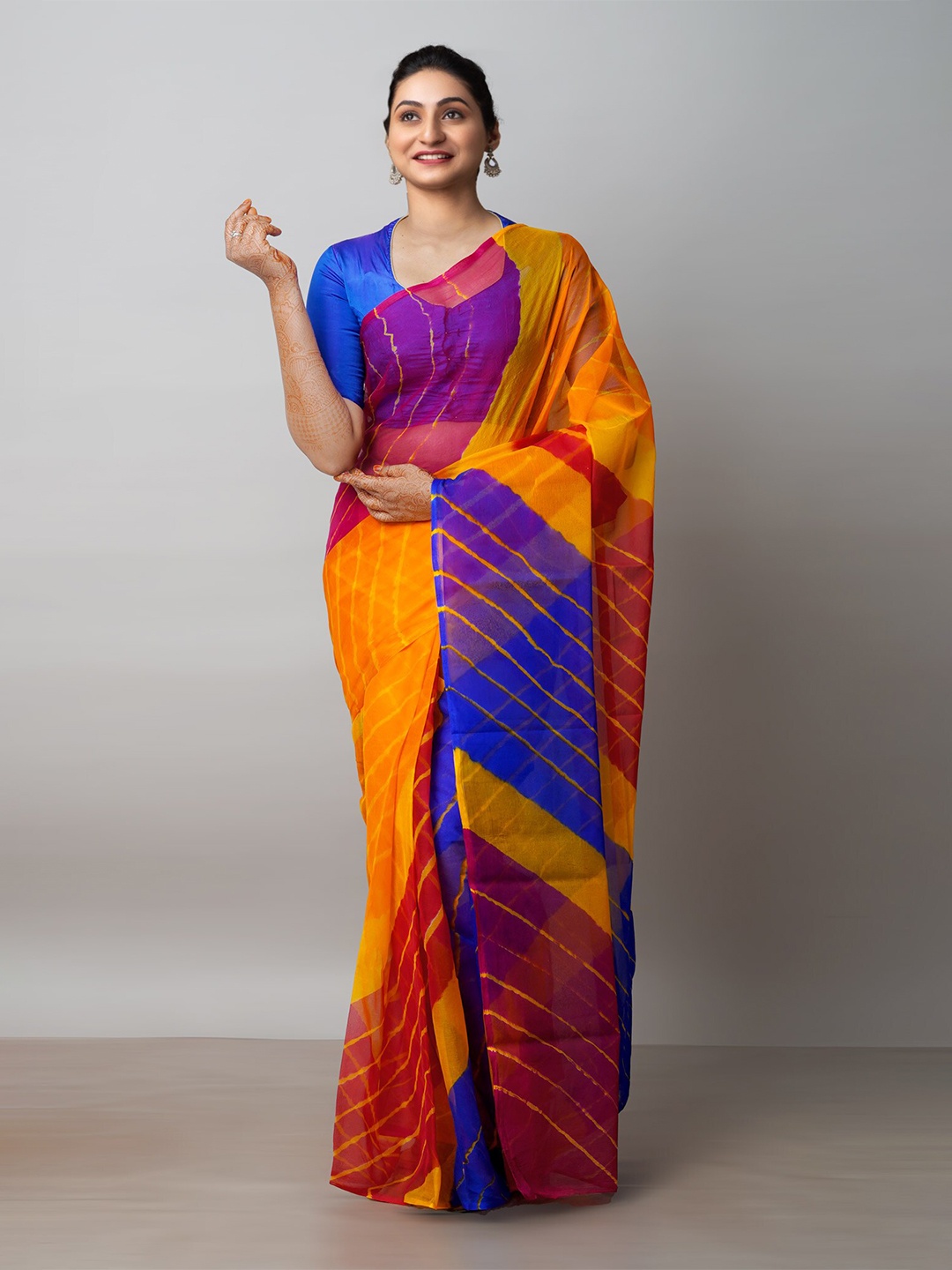 

Unnati Silks Tie and Dye Poly Chiffon Leheriya Saree, Red