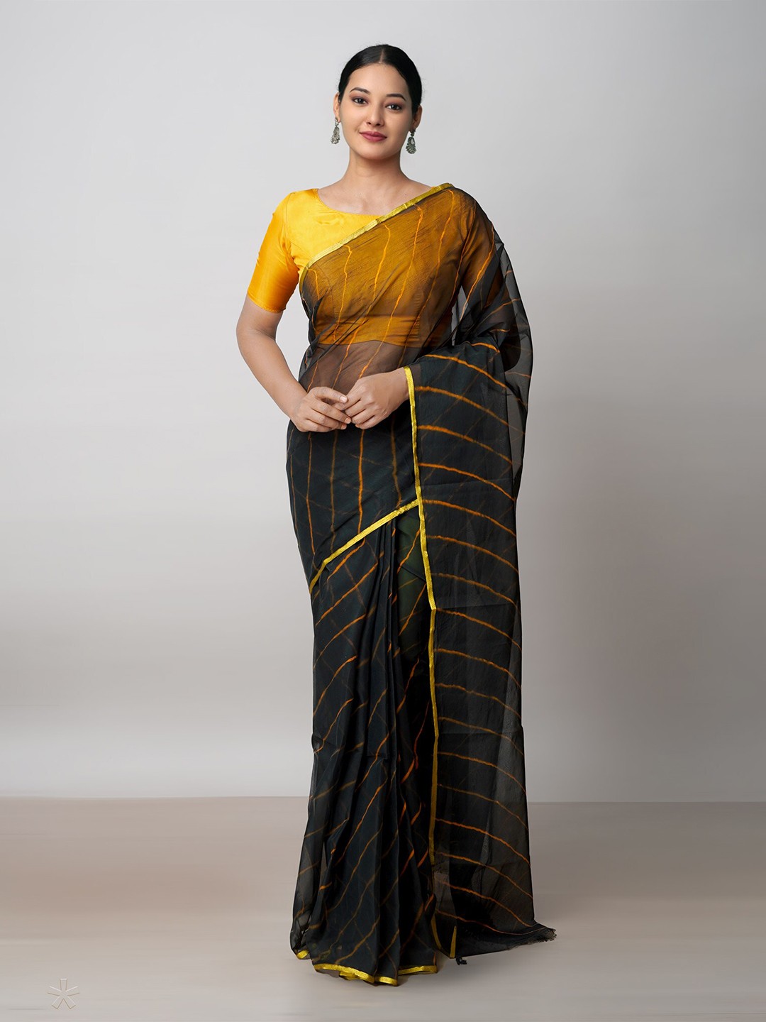 

Unnati Silks Tie and Dye Poly Chiffon Leheriya Saree, Black
