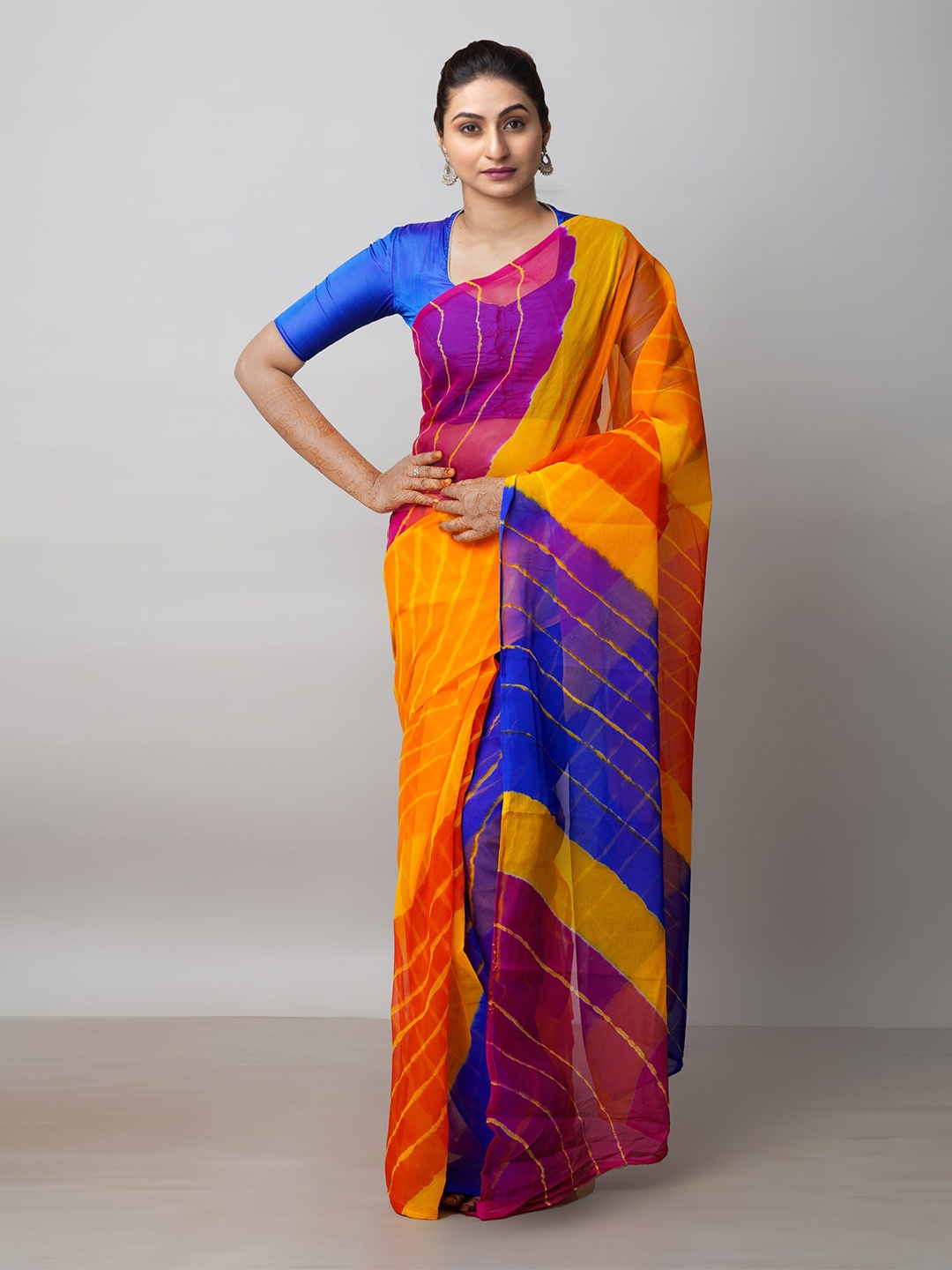 

Unnati Silks Striped Leheriya Saree, Blue