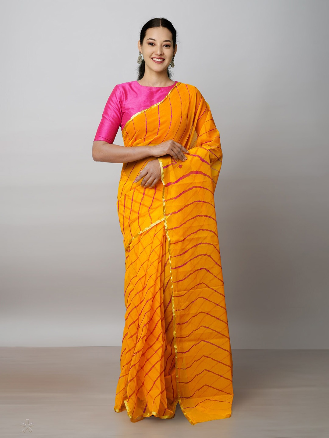 

Unnati Silks Striped Zari Leheriya Saree, Yellow