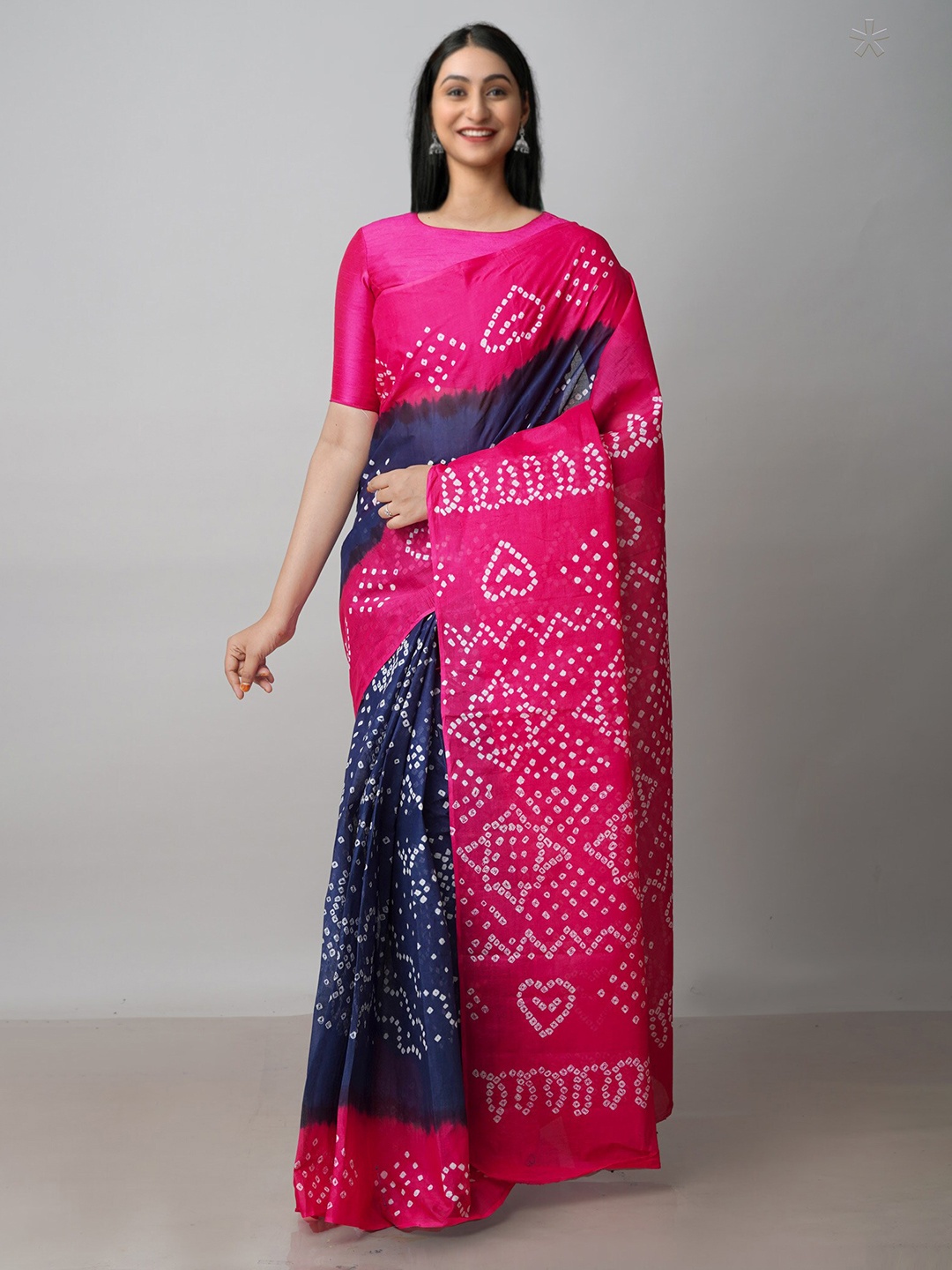 

Unnati Silks Printed Pure Cotton Bandhani Saree, Blue