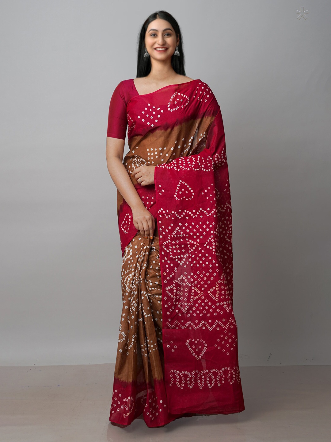 

Unnati Silks Printed Pure Cotton Bandhani Saree, Brown