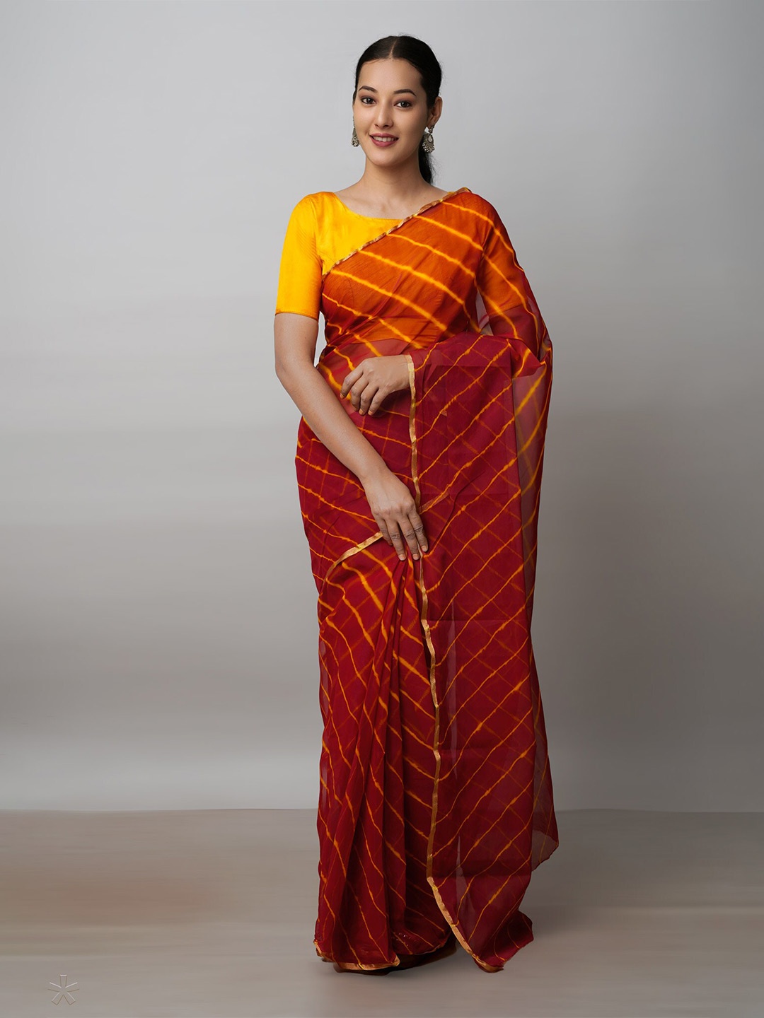 

Unnati Silks Tie and Dye Poly Chiffon Leheriya Saree, Red