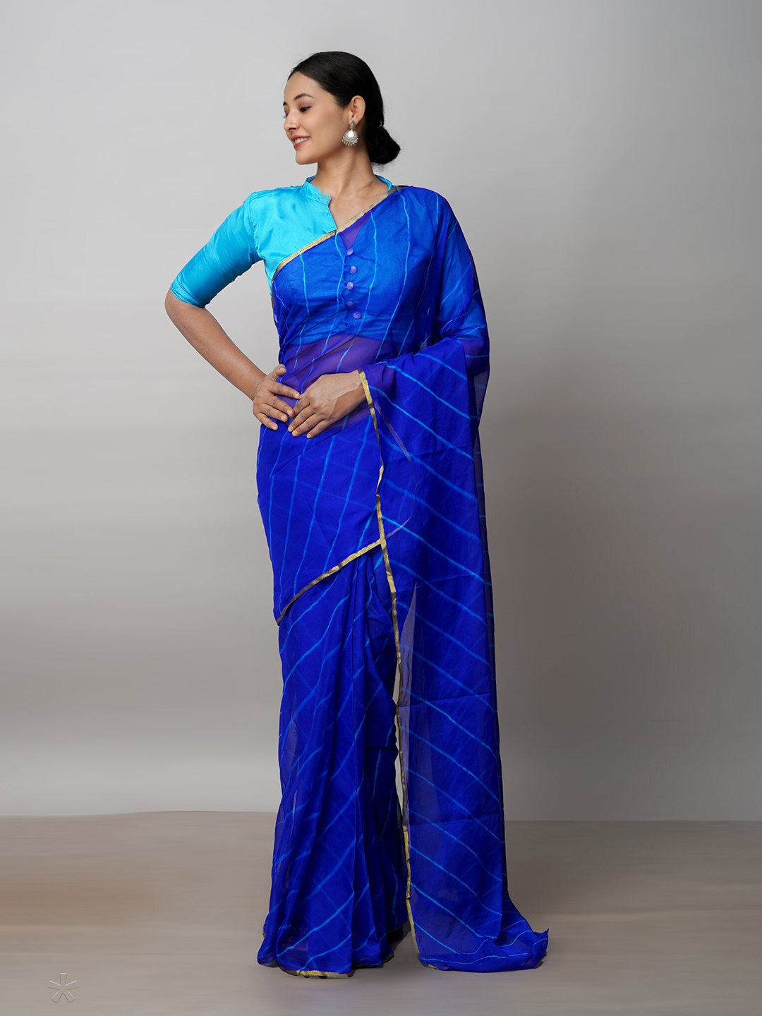 

Unnati Silks Zari Leheriya Saree, Blue
