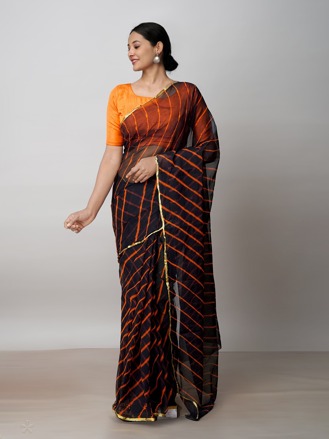 

Unnati Silks Tie and Dye Poly Chiffon Leheriya Saree, Black