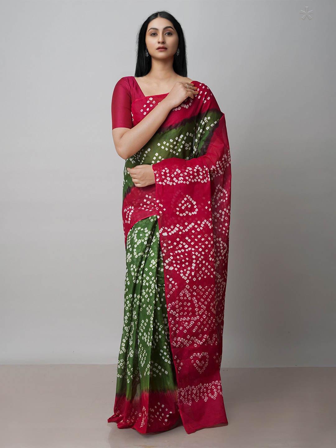 

Unnati Silks Pure Cotton Bandhani Saree, Green