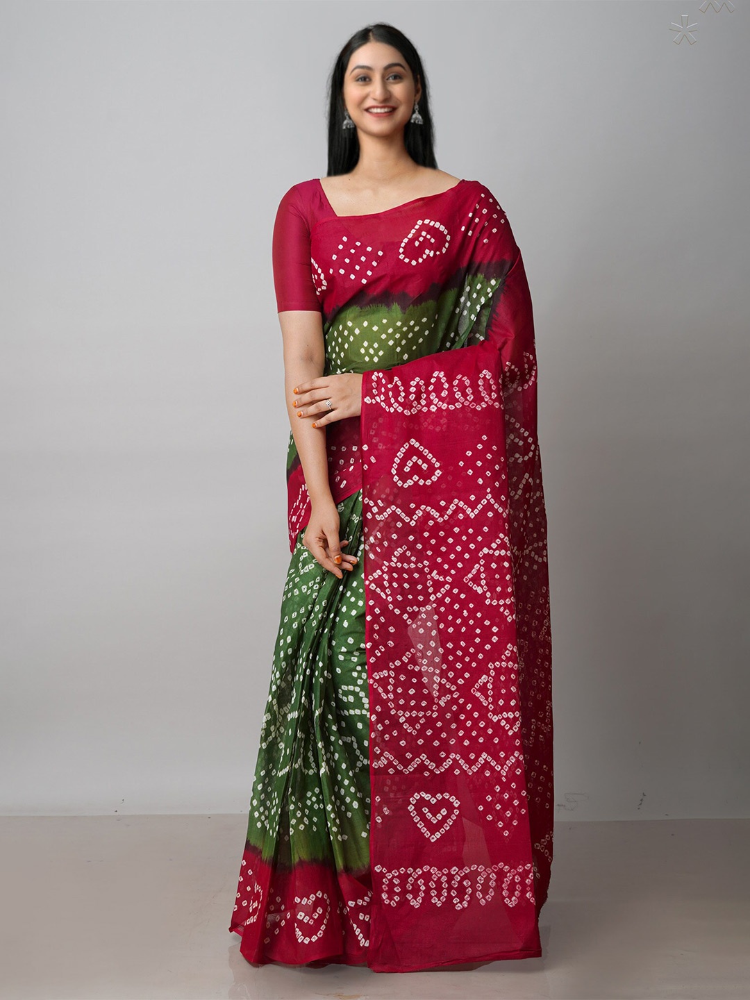 

Unnati Silks Pure Cotton Bandhani Saree, Green