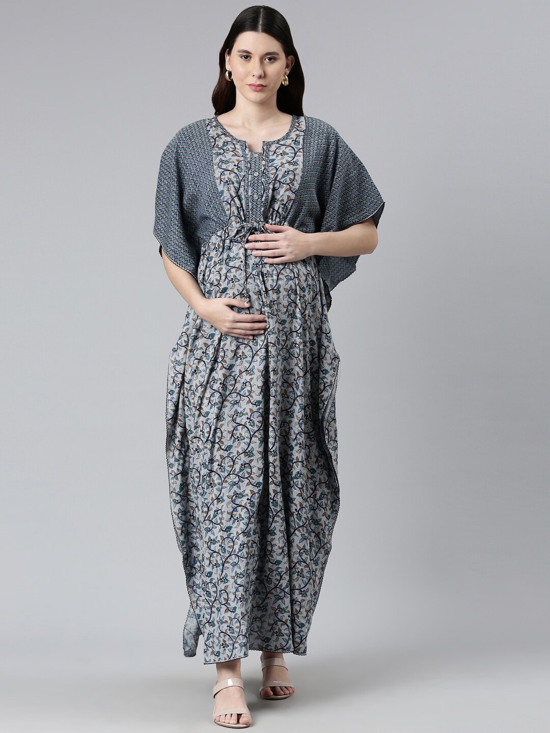

GOLDSTROMS Floral Printed Maternity Kaftan Nightdress, Blue