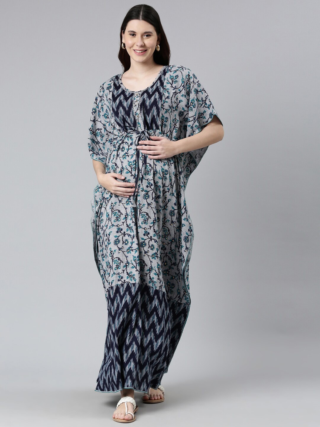 

GOLDSTROMS Floral Printed Maternity Kaftan Nightdress, Navy blue