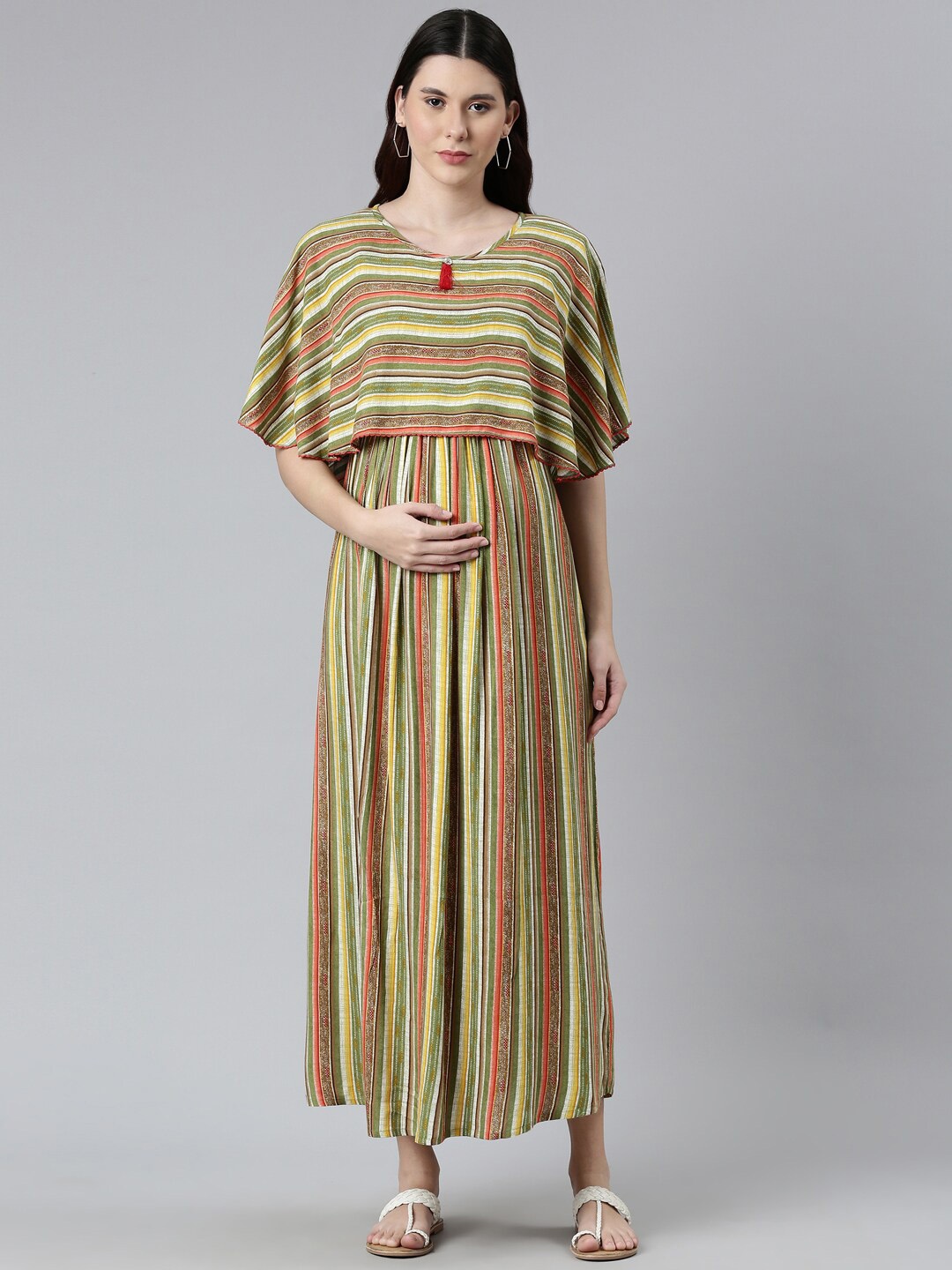 

GOLDSTROMS Striped Maxi Maternity Nightdress, Green