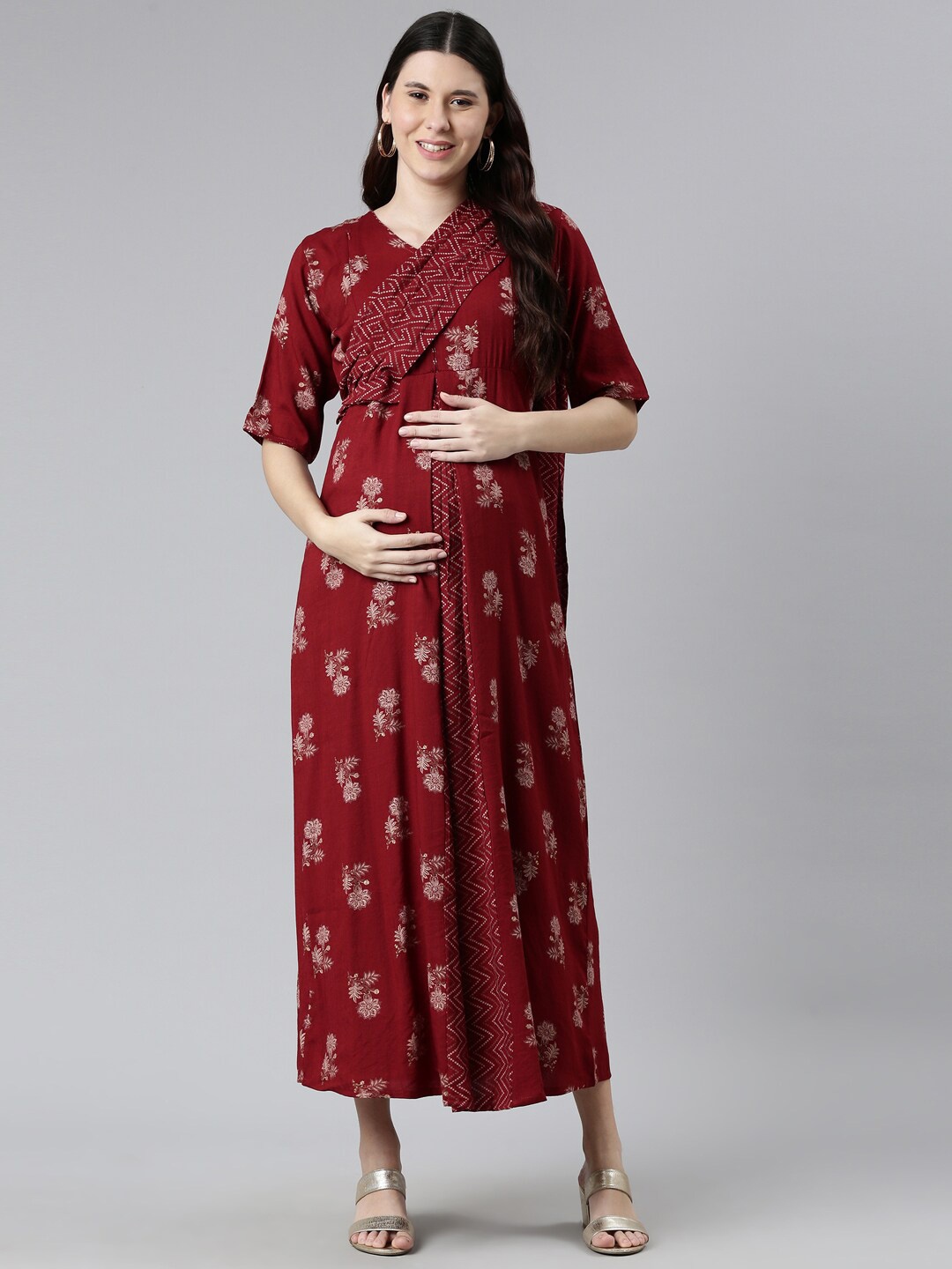 

GOLDSTROMS Floral Printed Maternity Nightdress, Maroon