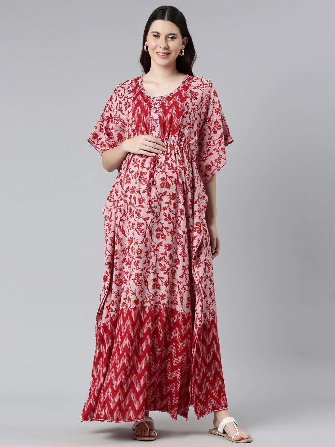 

GOLDSTROMS Floral Printed Maternity Kaftan Nightdress, Red