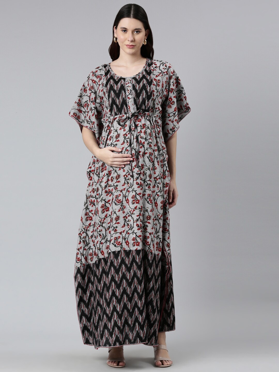 

GOLDSTROMS Floral Printed Maternity Kaftan Nightdress, Black