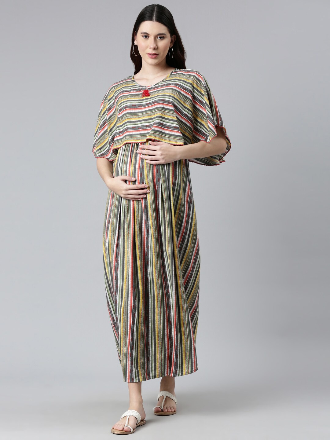 

GOLDSTROMS Striped Maxi Maternity Nightdress, Grey